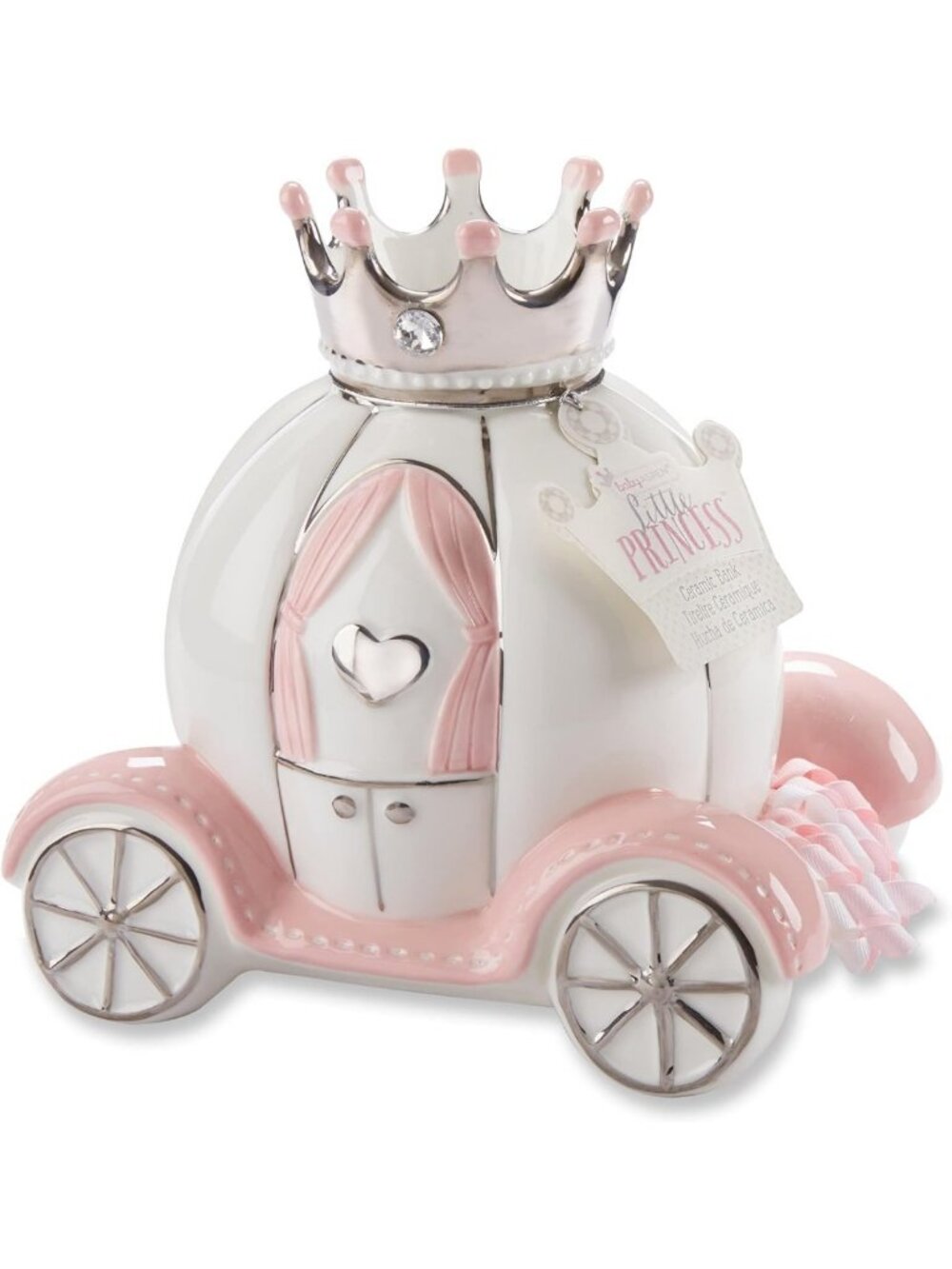 Adorable Pink & Silver Princess Carriage Piggy Bank for Baby Shower & Nursery